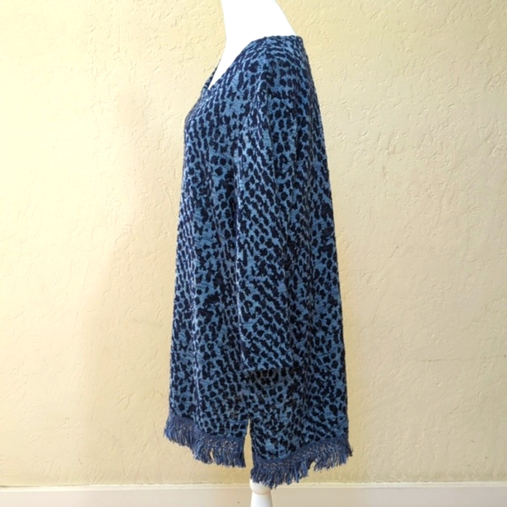 Style & Co Blue Scoop Neck Animal Print Fringed Tunic Sweater Size XXL - Picture 5 of 8
